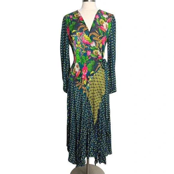 Anthropologie Bl^nk Romalie Printed Wrap Dress Size M - Picture 2 of 16